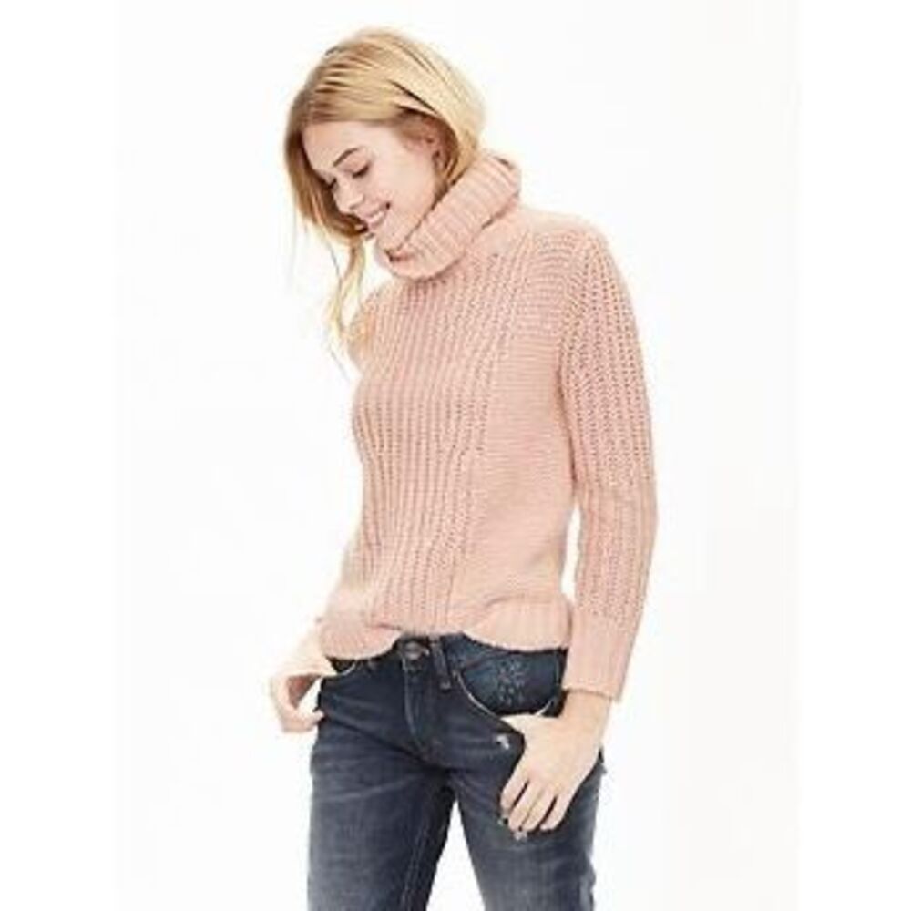Banana Republic Italian Wool Blend Chunky Knit Turtleneck Sweater Pink M